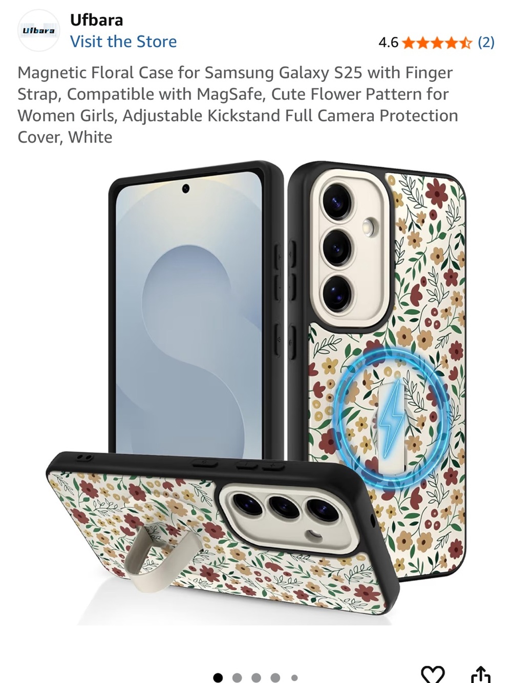Floral Phone Case with 2 Magnetic Phone Ring Holders included ; sold as a set